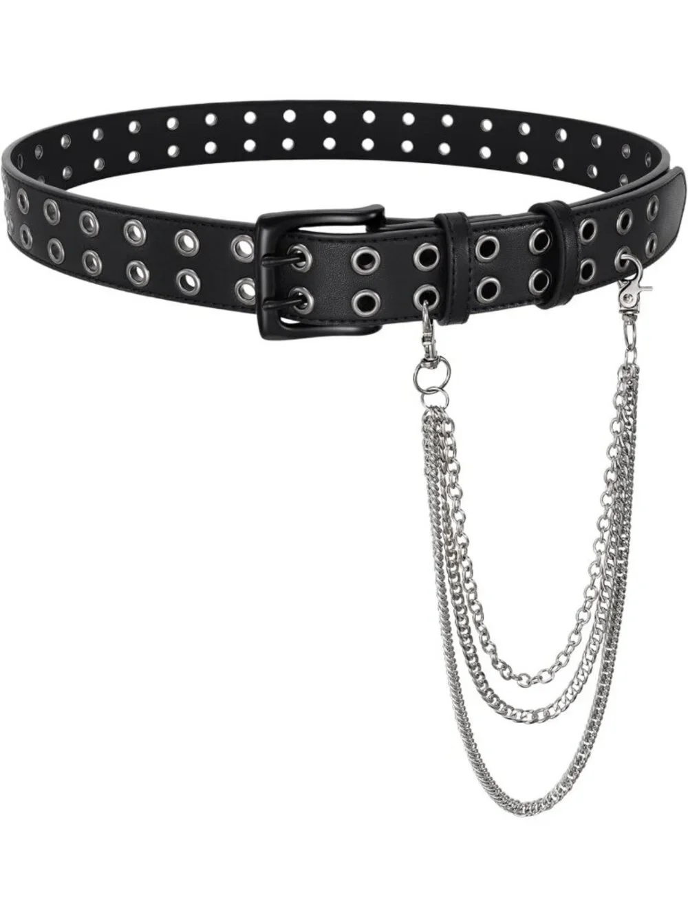Goth Double Grommet Studded Belt with Detachable Chain | Durable Punk Rock